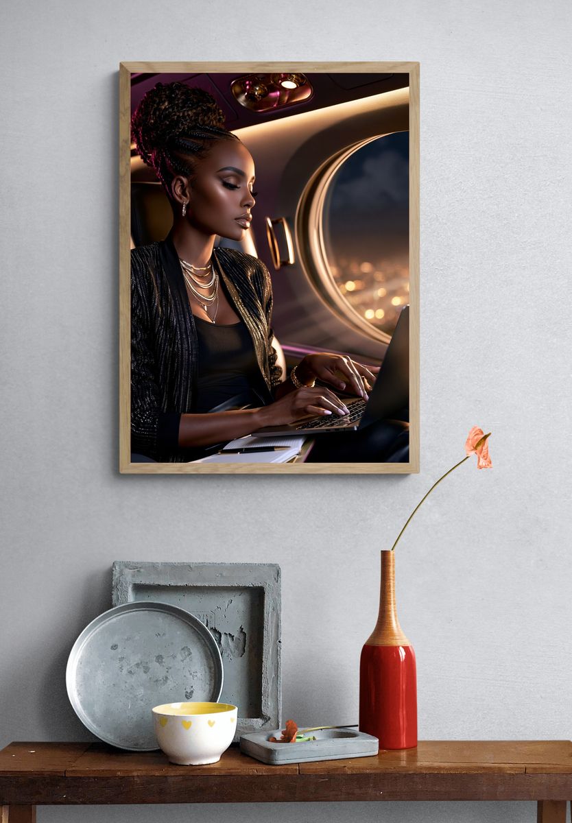 Elegant Woman on Jet Photography Poster. — room view 3