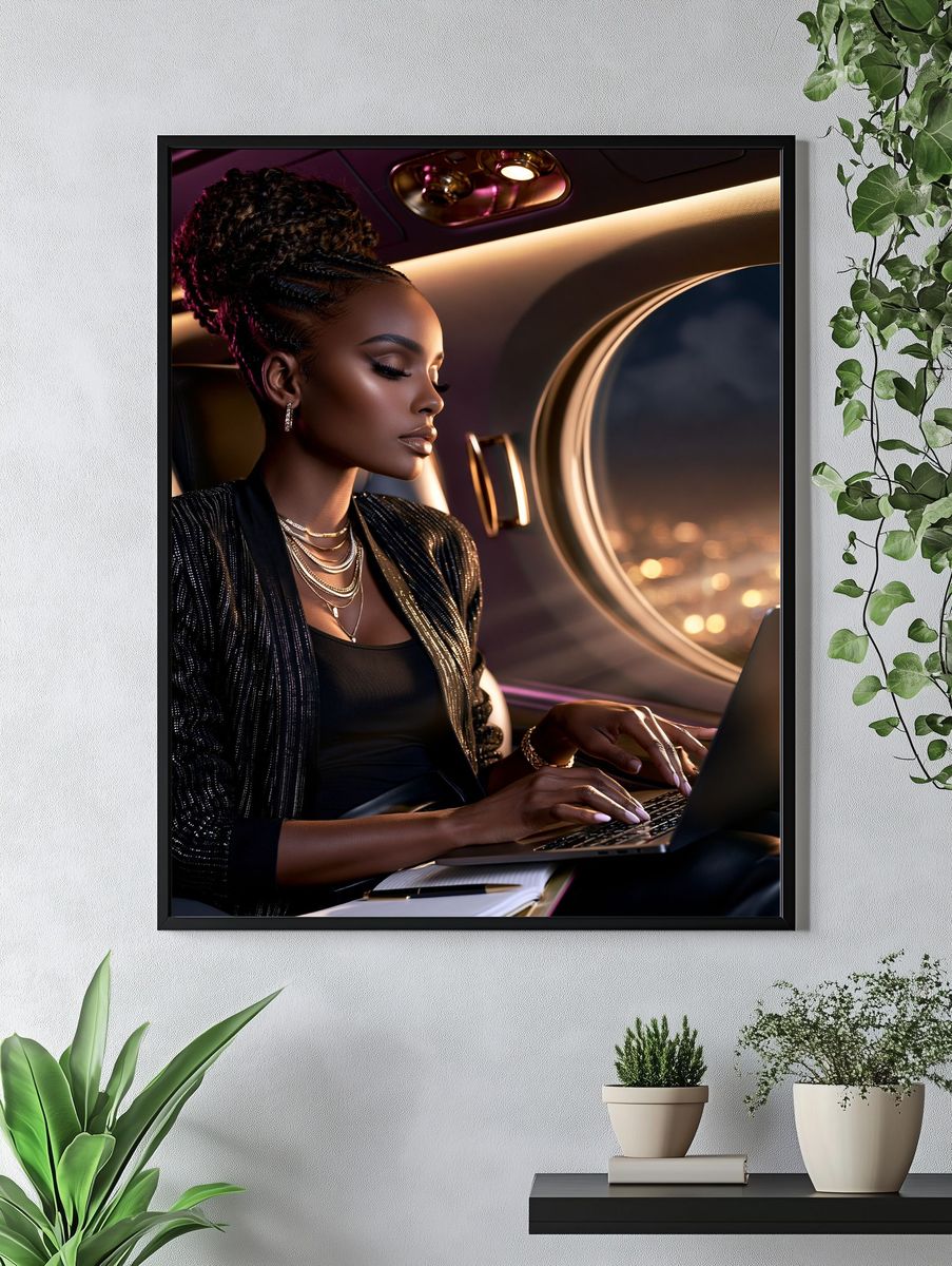 Elegant Woman on Jet Photography Poster. — room view 4