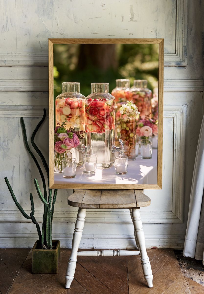 Elegant Fruit Infused Drink Table Photography Poster. — room view 1