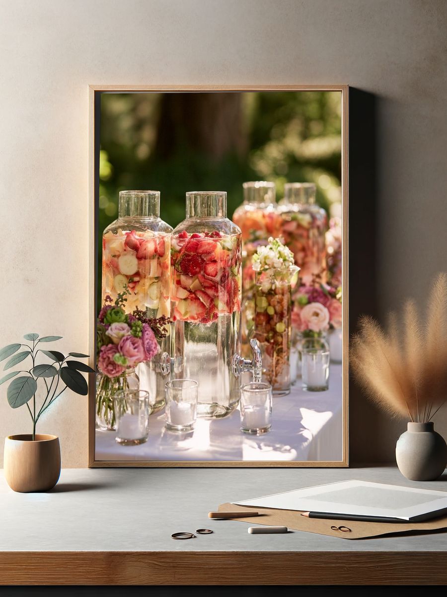 Elegant Fruit Infused Drink Table Photography Poster. — room view 2
