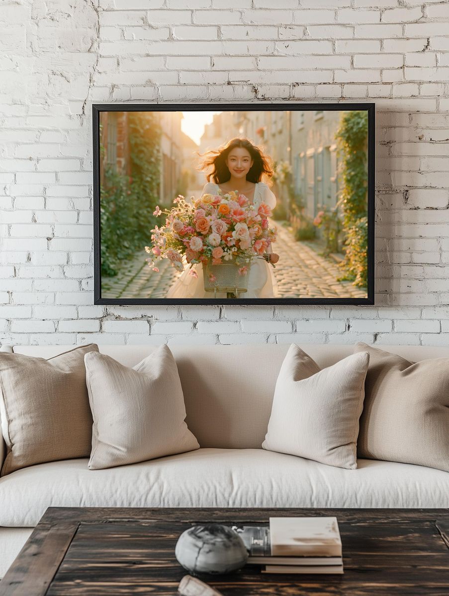 Flower Bicycle Portrait Print. — room view 1