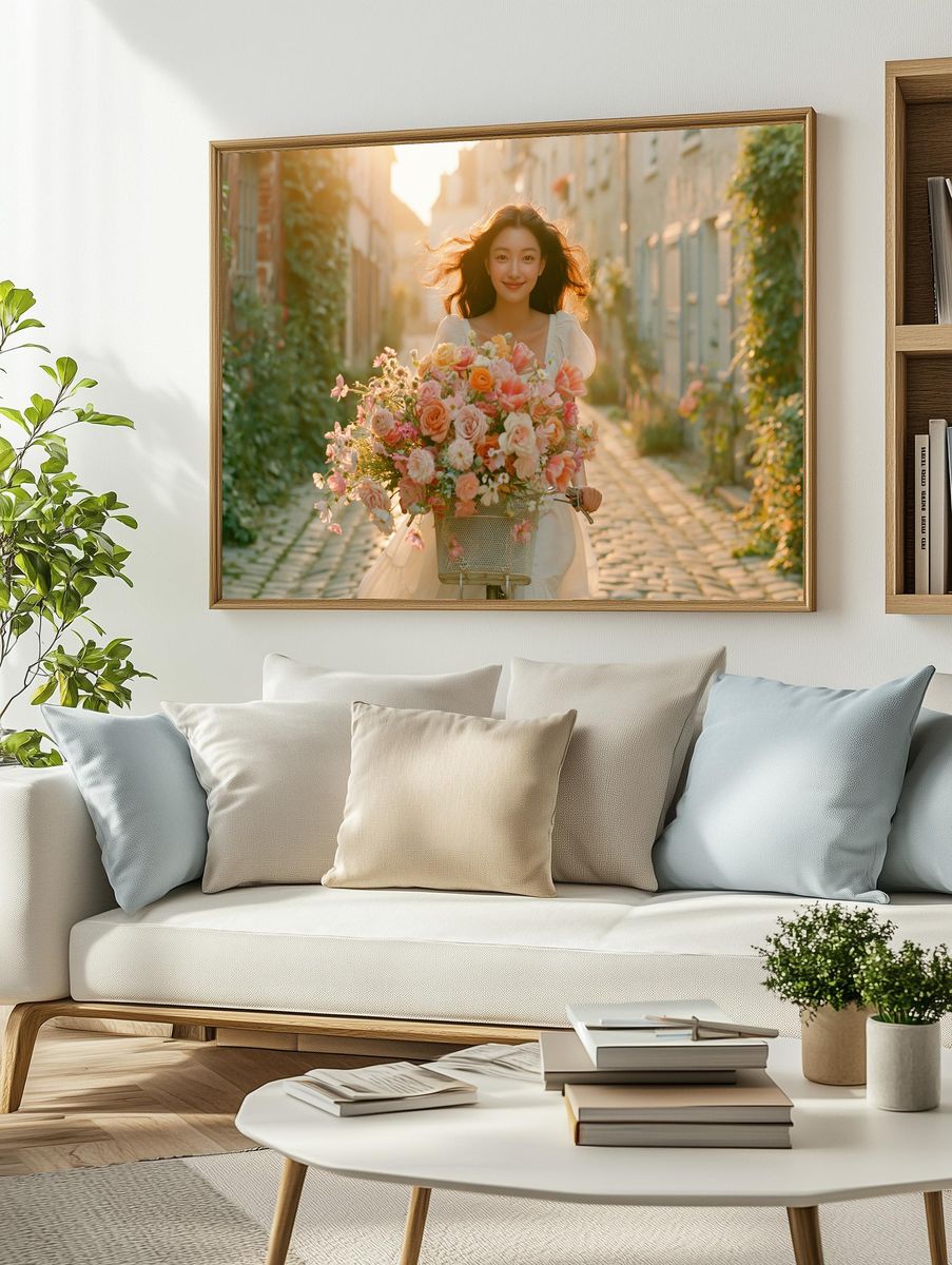 Flower Bicycle Portrait Print. — room view 2