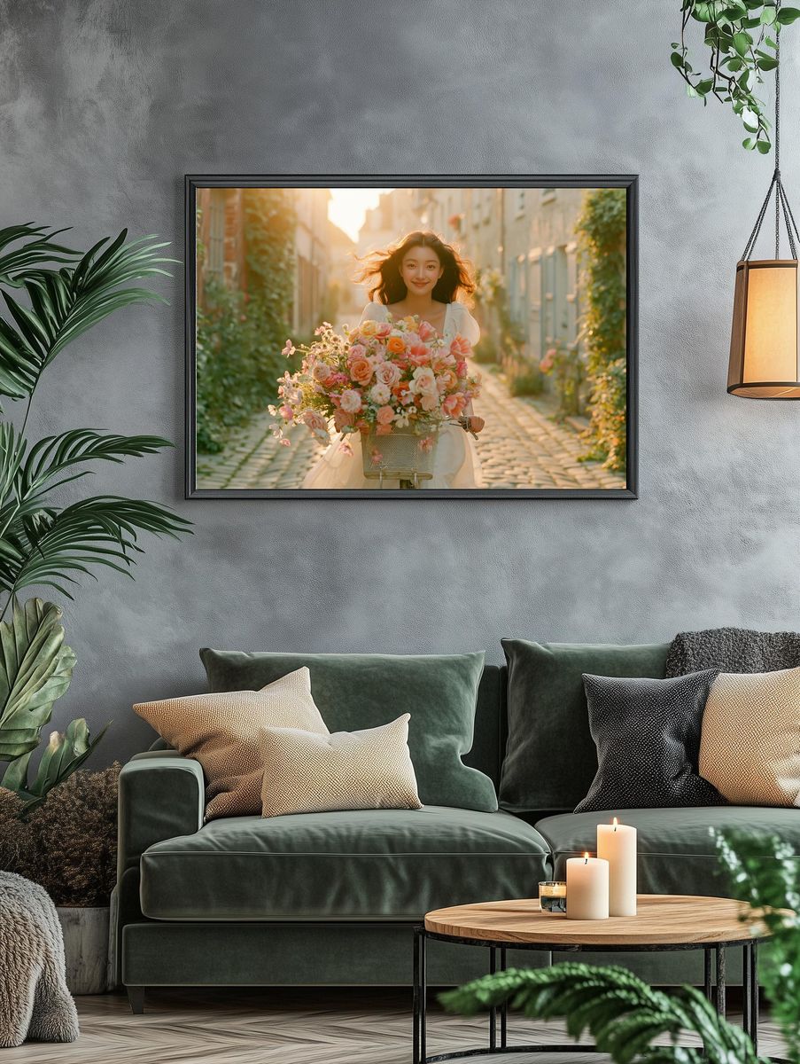 Flower Bicycle Portrait Print. — room view 4