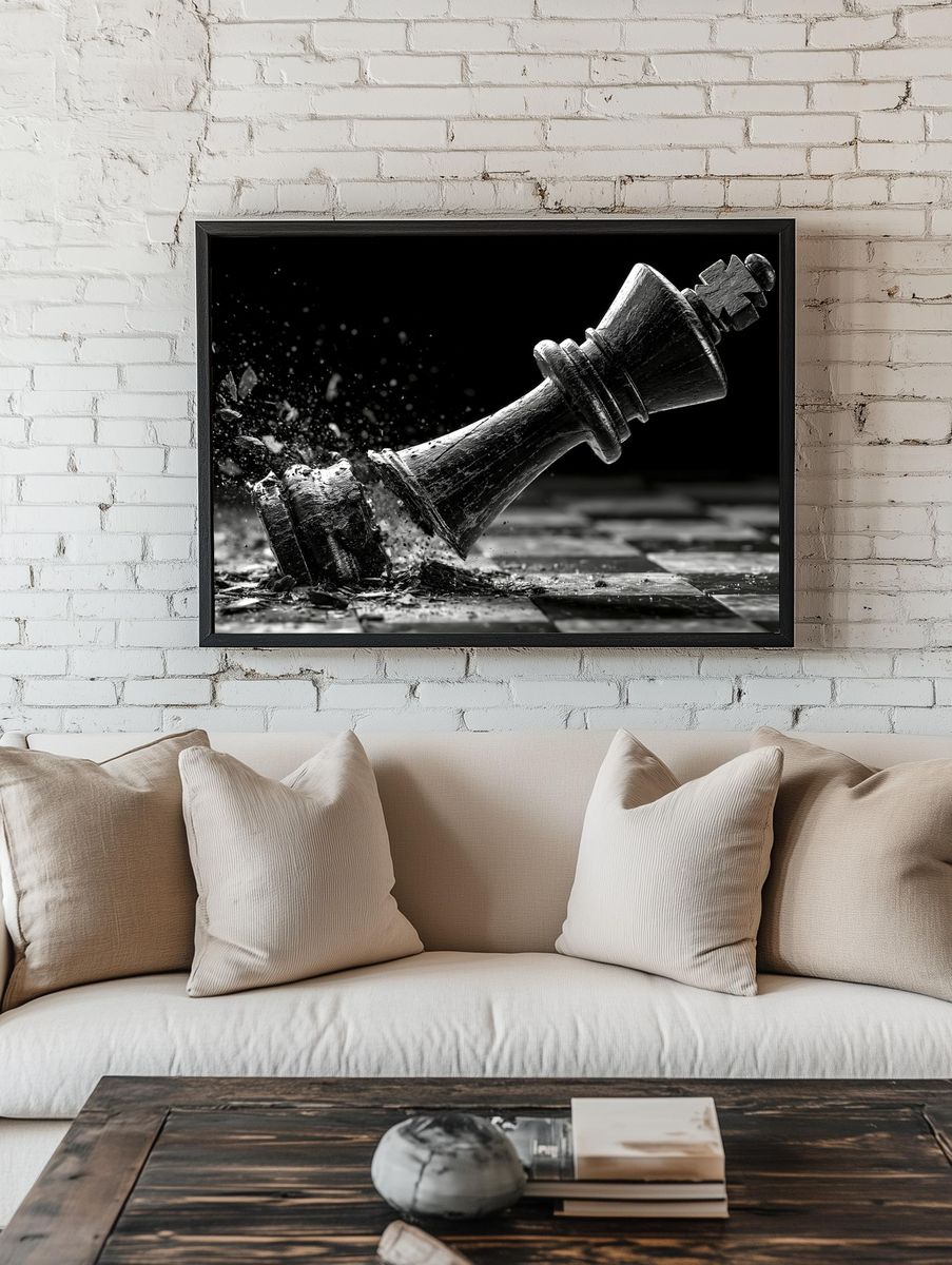 Shattered Chess King Photography Poster. room preview