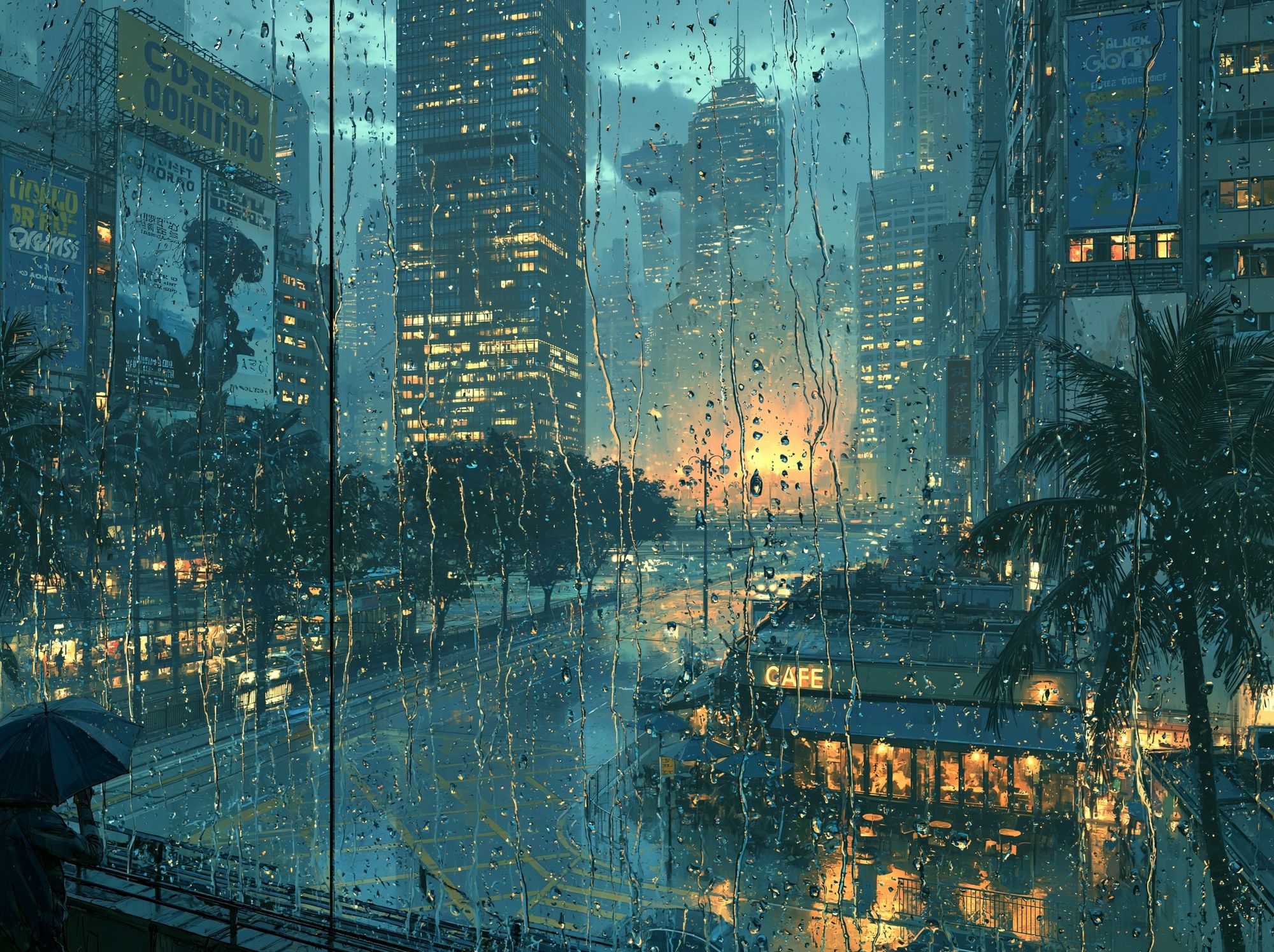 Rainy City Sunset Photography Poster. poster detail