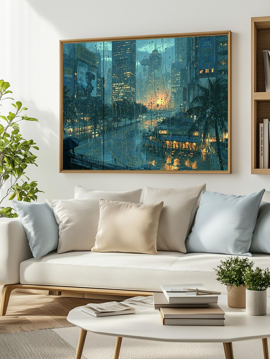 Rainy City Sunset Photography Poster. — room view 2