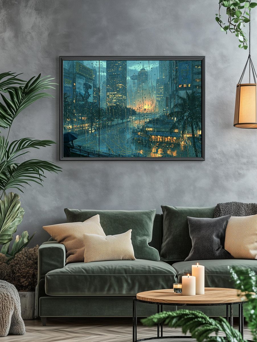 Rainy City Sunset Photography Poster. — room view 4