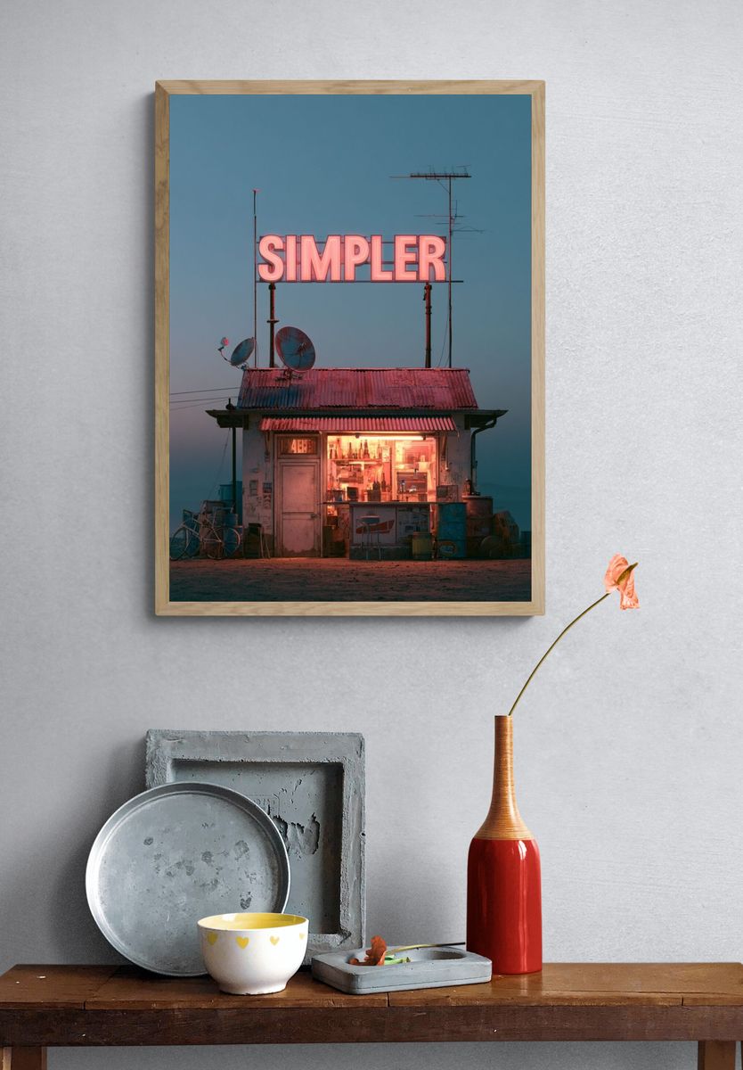 Neon Simpler Shack Photography Poster. — room view 3