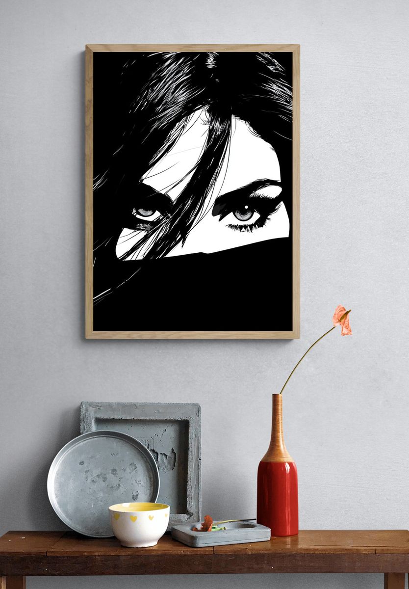 Monochrome Woman Eyes Poster. — room view 3