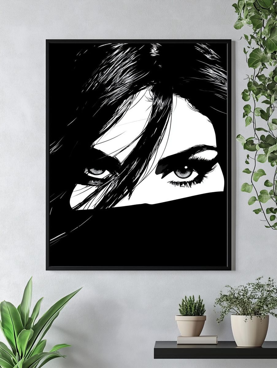 Monochrome Woman Eyes Poster. — room view 4