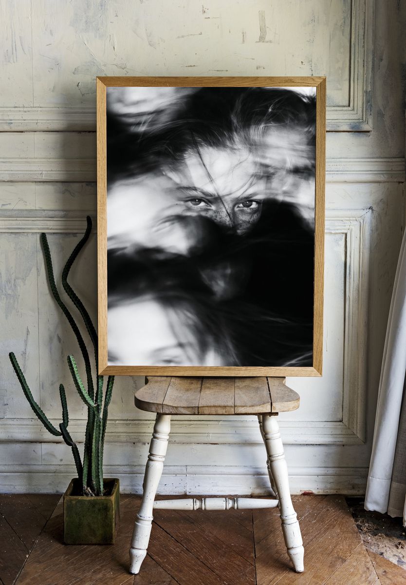 Moody Monochrome Portrait Poster. — room view 1