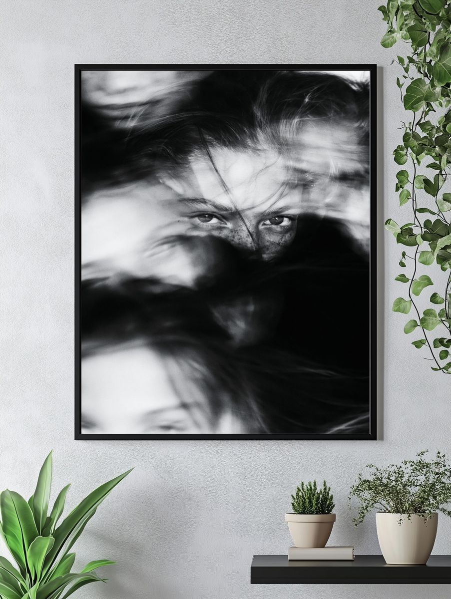 Moody Monochrome Portrait Poster. — room view 4