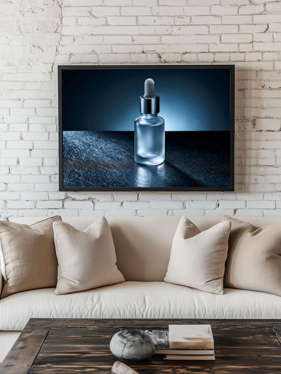 Frosted Dropper Bottle Photography Poster. — room view 1