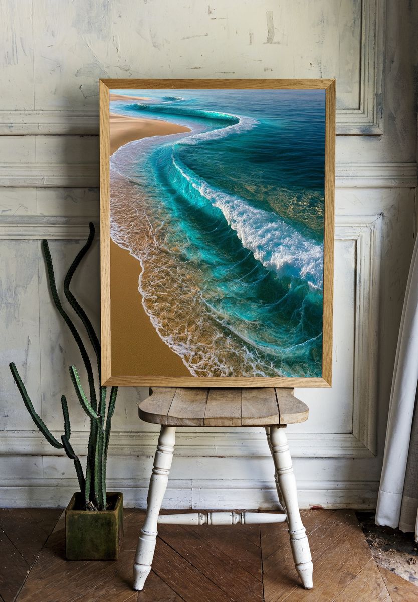 Turquoise Shoreline Photography Poster. room preview