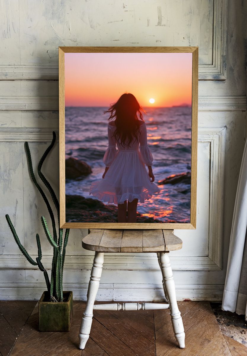 Sunset Seaside Silhouette Photography Poster. — room view 1