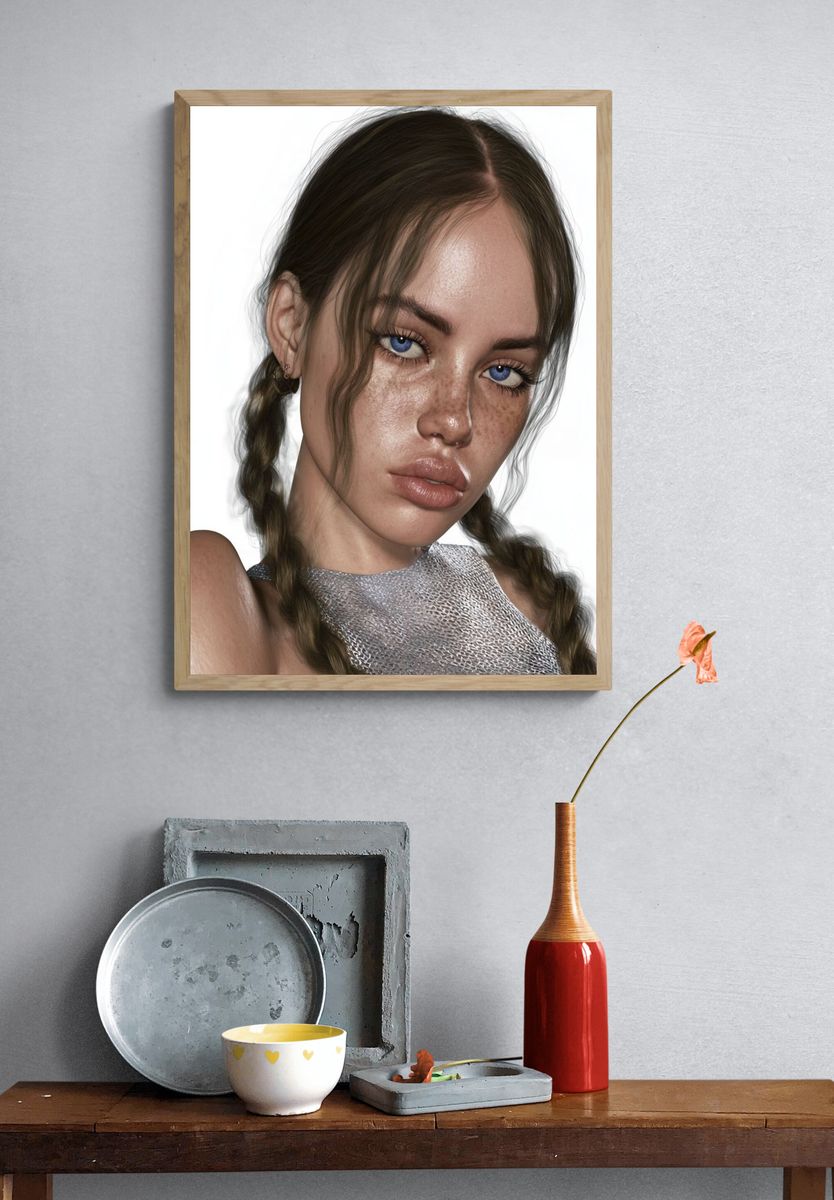 Blue-Eyed Portrait Photography Poster. — room view 3