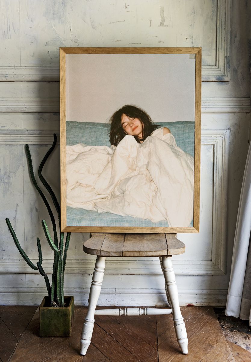 Sleeping Woman on Blue Sofa Poster. room preview