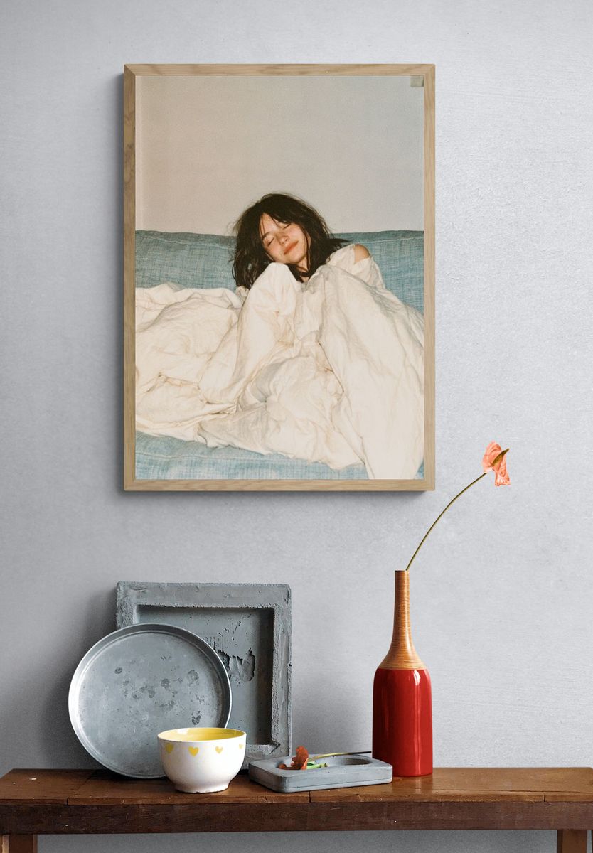Sleeping Woman on Blue Sofa Poster. — room view 3