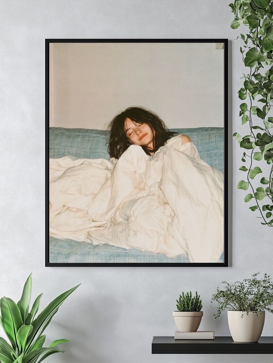 Sleeping Woman on Blue Sofa Poster. — room view 4