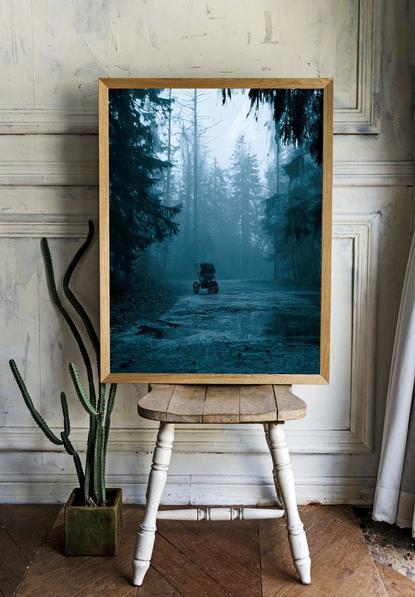 Misty Forest Path Photography Poster. — room view 1