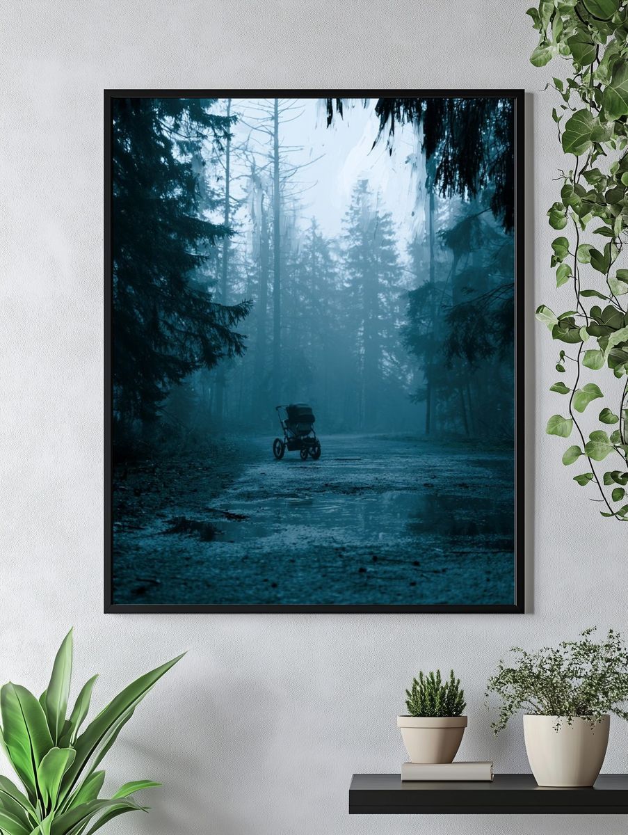Misty Forest Path Photography Poster. — room view 4