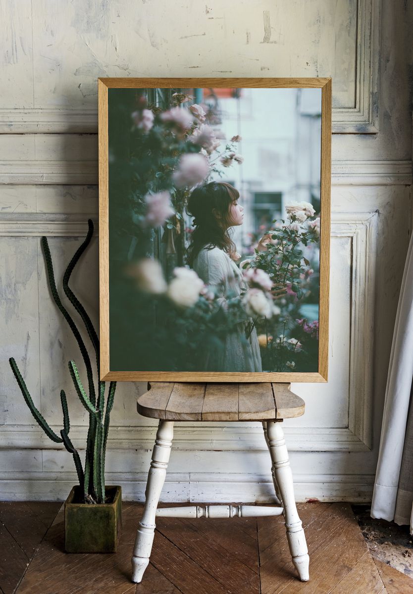 Woman Among Roses Photography Poster. — room view 1