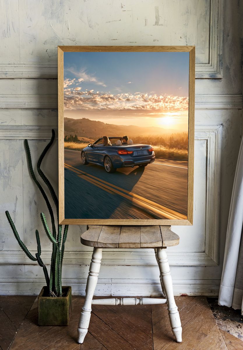 Sunset Convertible Drive Photography Poster. — room view 1