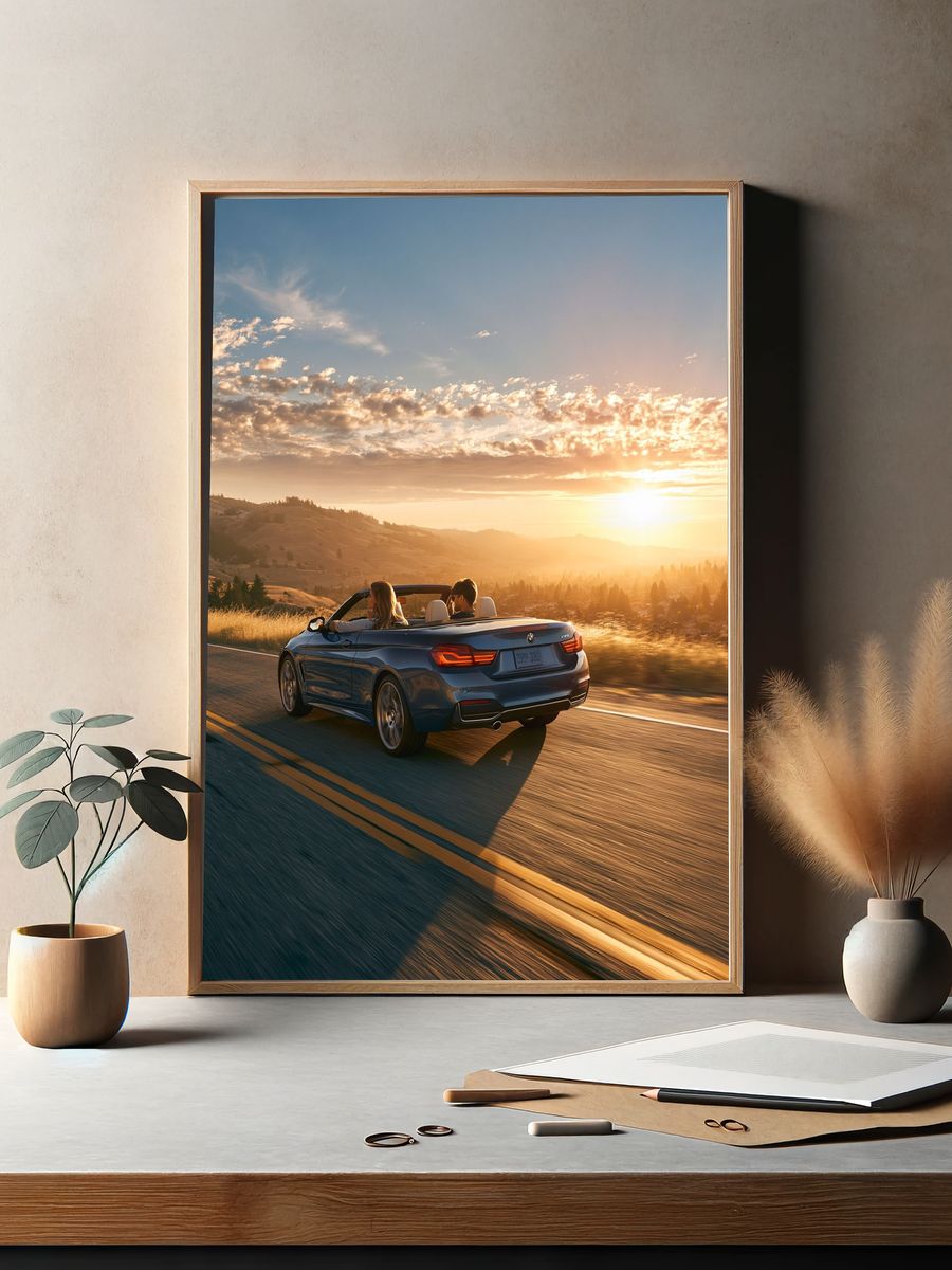 Sunset Convertible Drive Photography Poster. — room view 2