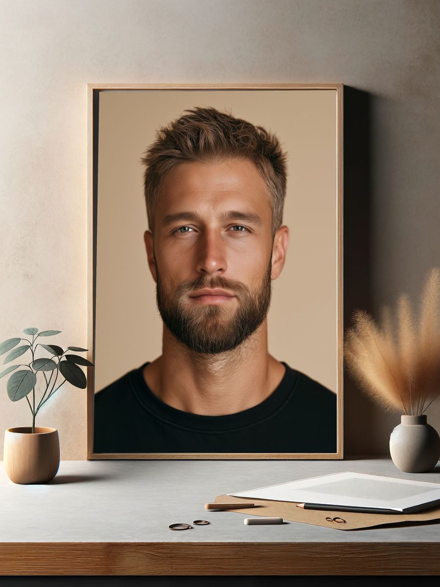 Bearded Man Portrait Photography Poster. — room view 2