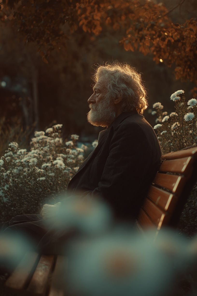 Elderly Man in Garden Portrait Poster. poster — photography art