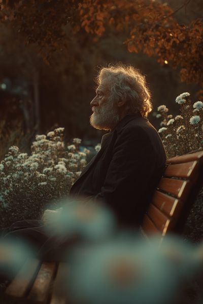 Elderly Man in Garden Portrait Poster. poster print
