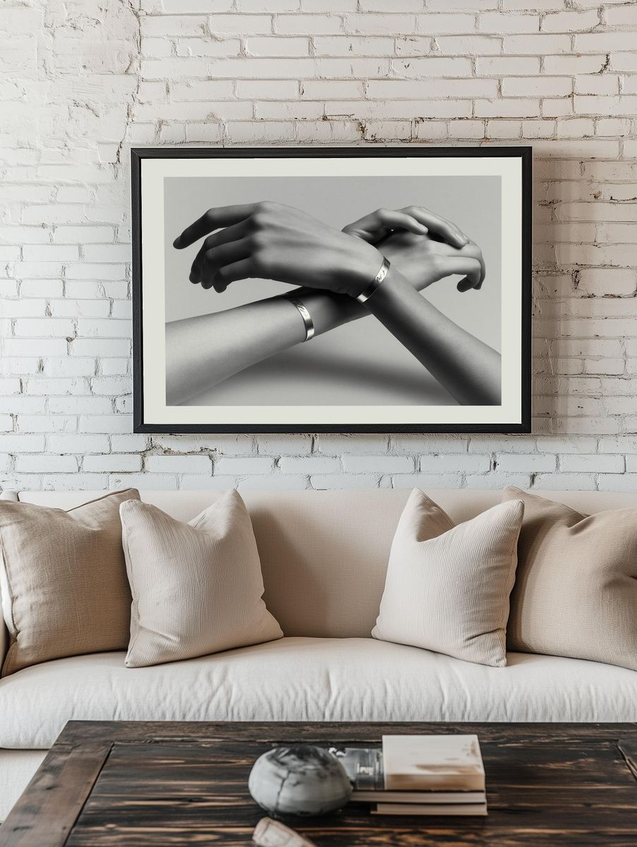 Intertwined Hands Black-White Poster. room preview