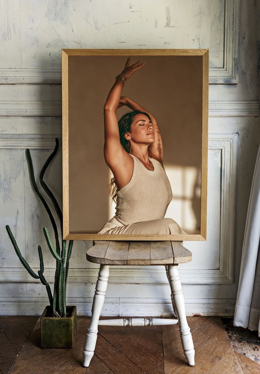 Sunlit Yoga Pose Photography Poster. — room view 1