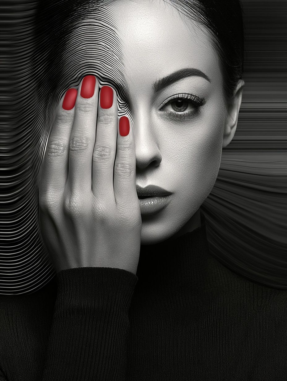 Monochrome Woman with Red Nails Print. poster — photography art