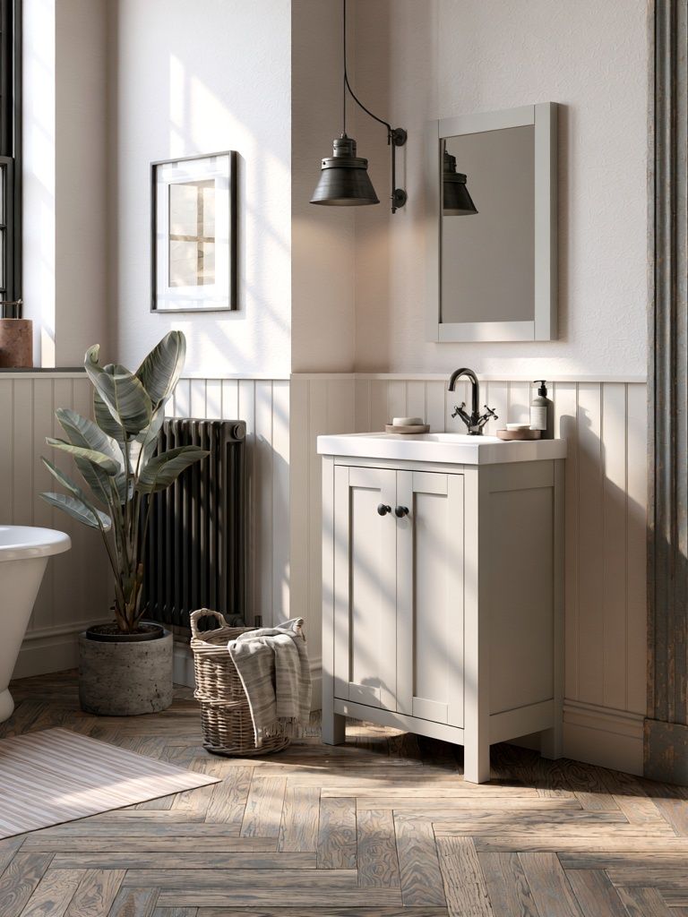 Serene Rustic Bathroom Interior Print. poster — photography art