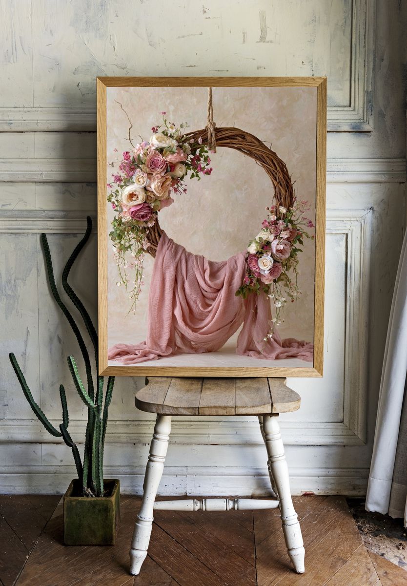 Blush Floral Wreath Photography Poster. — room view 1