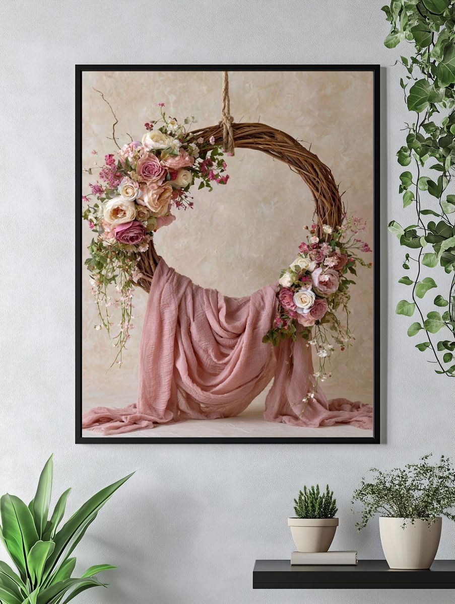 Blush Floral Wreath Photography Poster. — room view 4