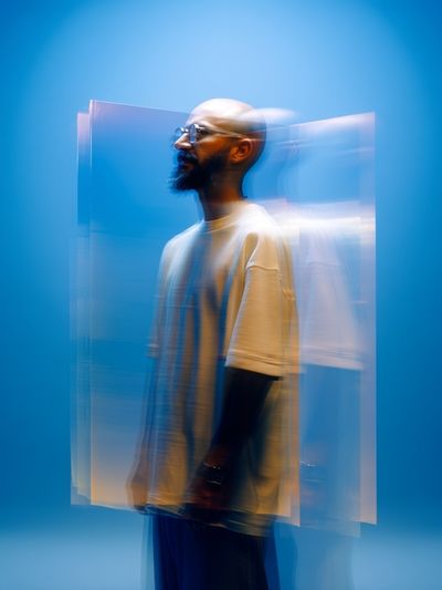 Blue Motion Portrait Poster. poster print