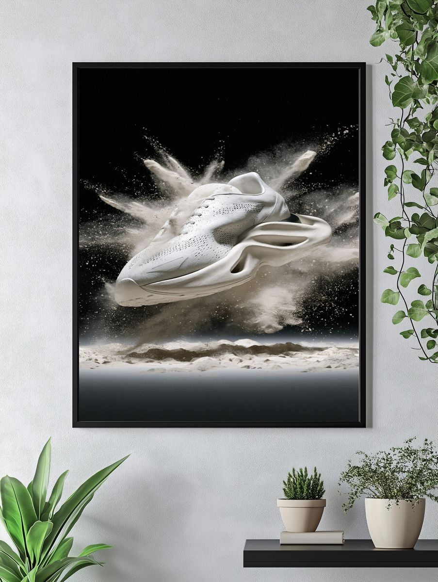 White Sneaker Explosion Photography Poster. — room view 4
