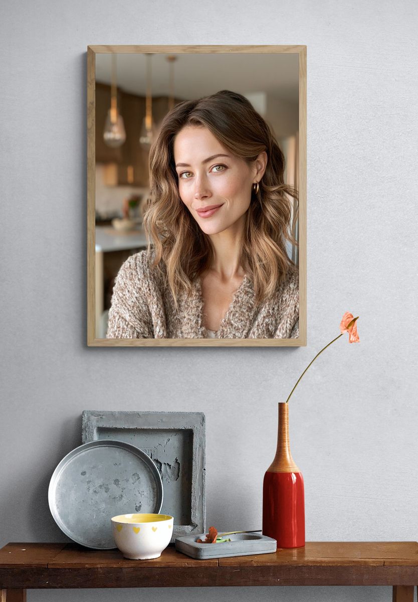 Smiling Woman Portrait Photography Poster. — room view 3