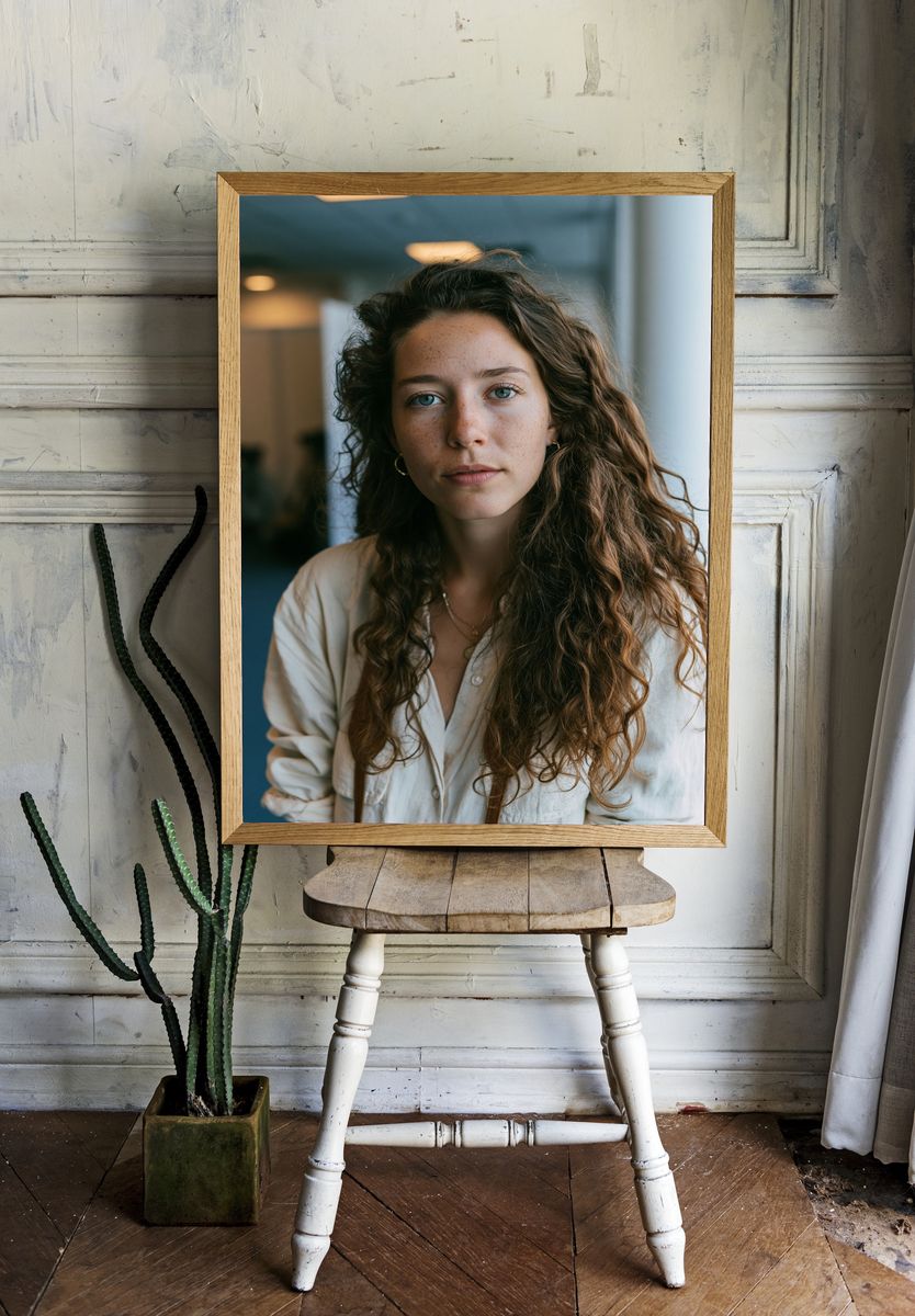 Freckled Woman Portrait Photography Poster. room preview