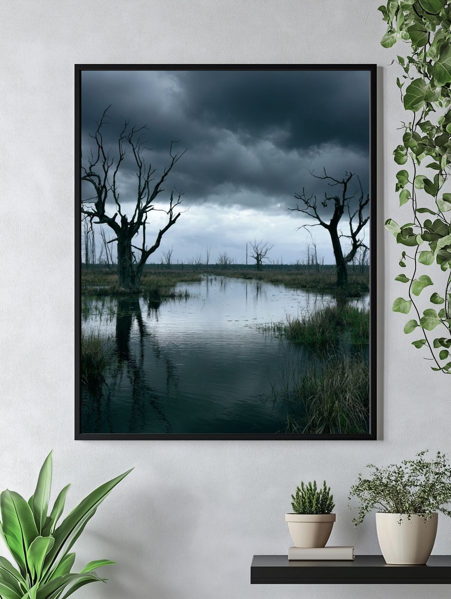 Stormy Wetland Trees Photography Poster. — room view 4