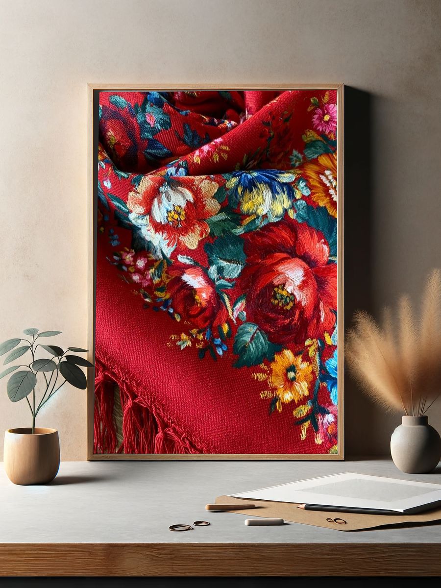 Floral Embroidered Textile Print. — room view 2