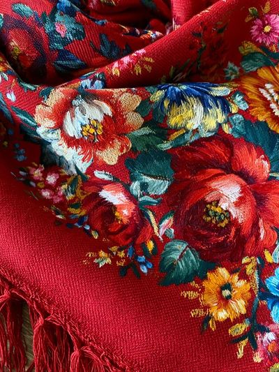 Floral Embroidered Textile Print. poster