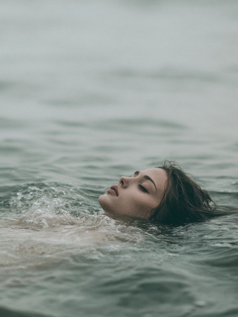 Floating Woman in Sea Photography Print. poster detail