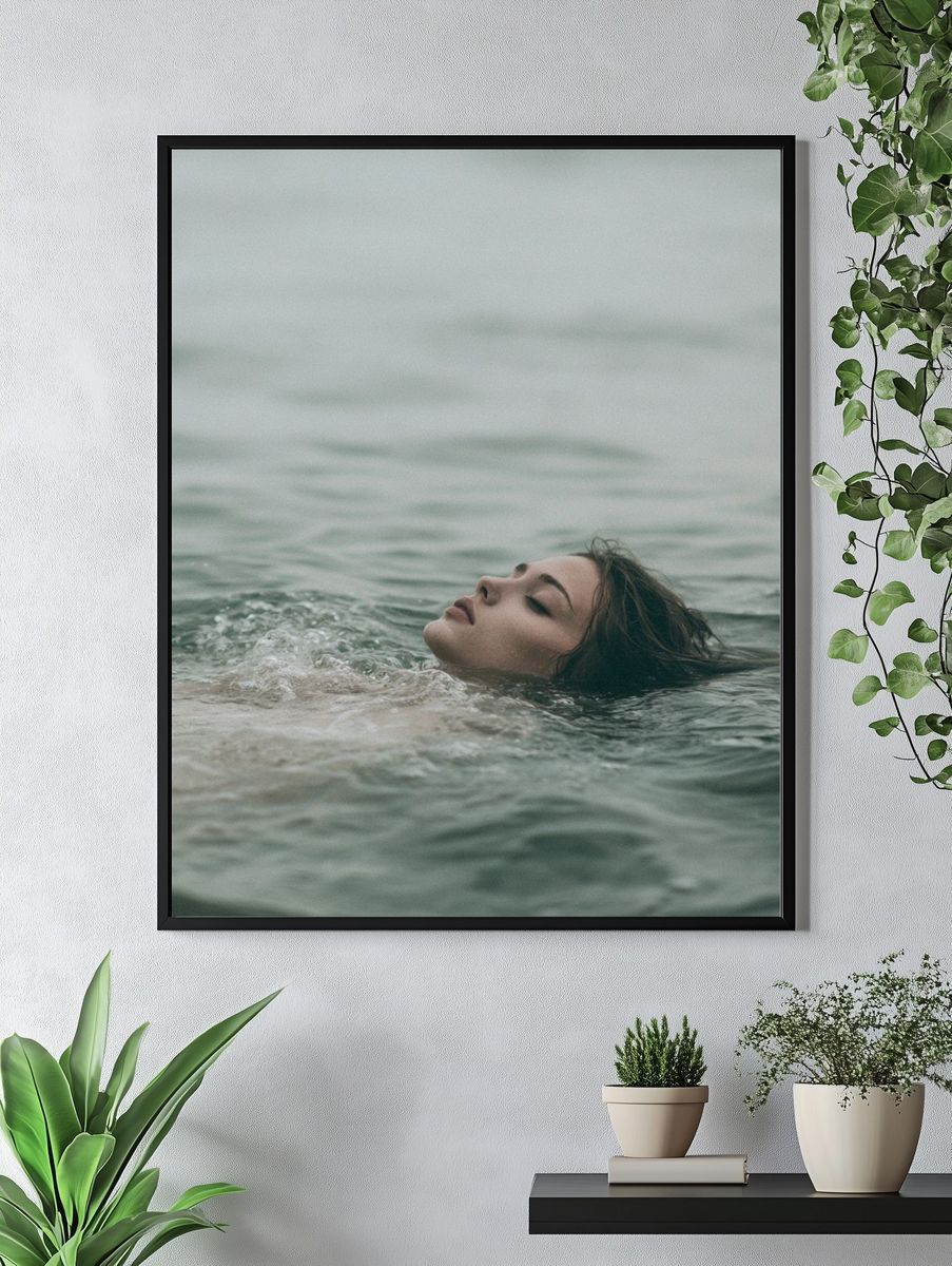 Floating Woman in Sea Photography Print. — room view 4