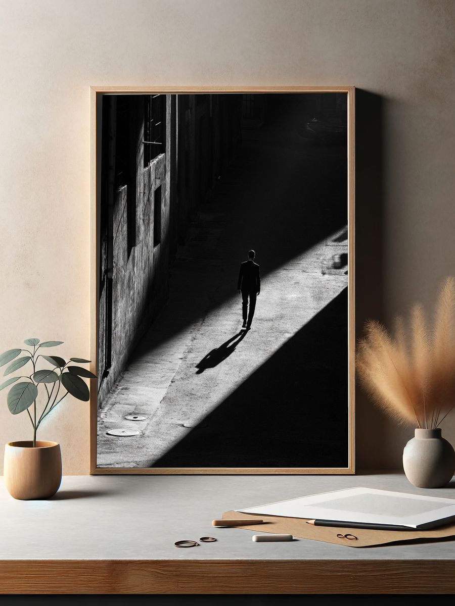 Solitary Alley Walker Photography Poster. — room view 2