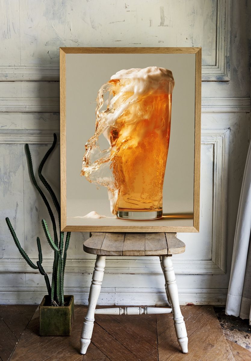 Foamy Beer Splash Photography Poster. — room view 1