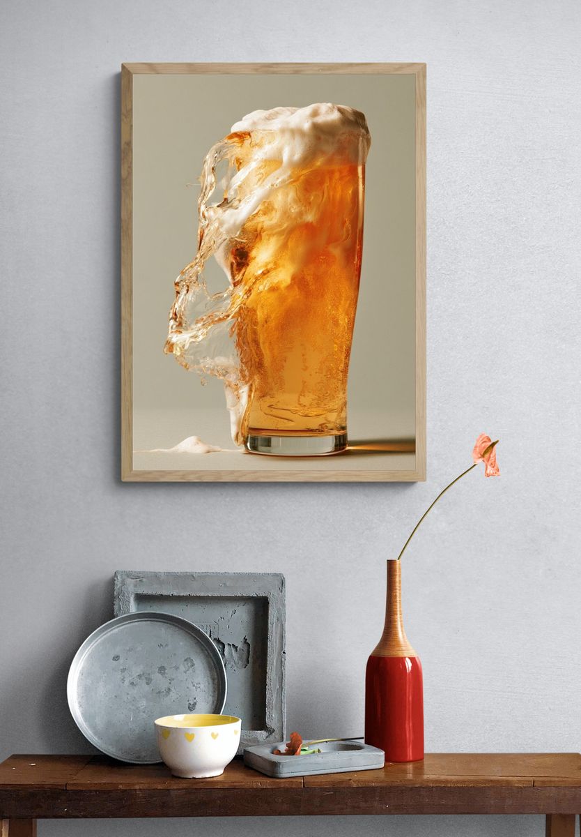 Foamy Beer Splash Photography Poster. — room view 3