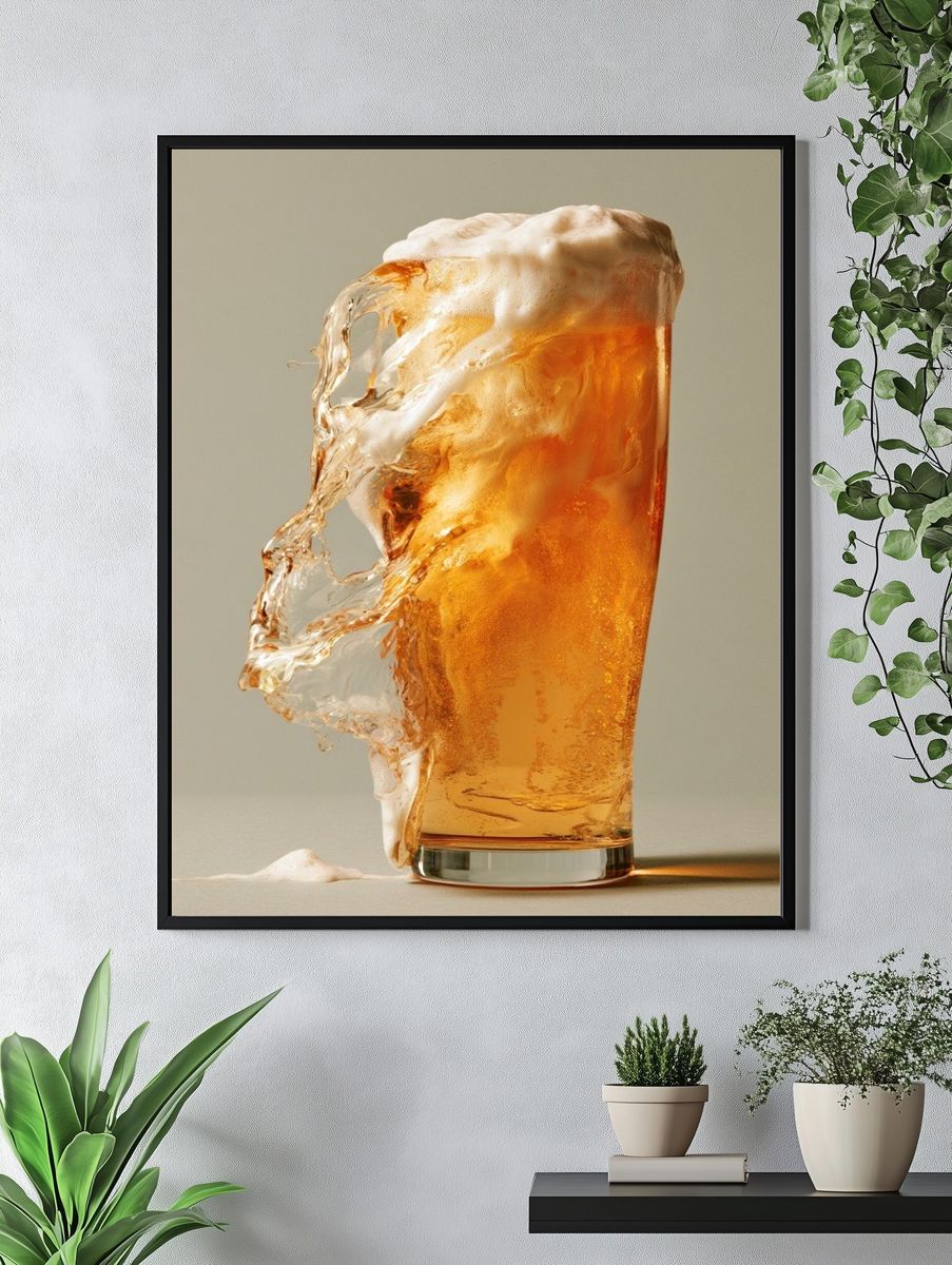 Foamy Beer Splash Photography Poster. — room view 4